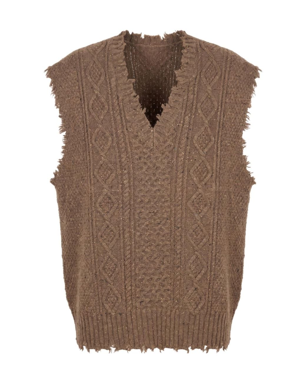 R13 Brown V-Neck Frayed Edge Top
