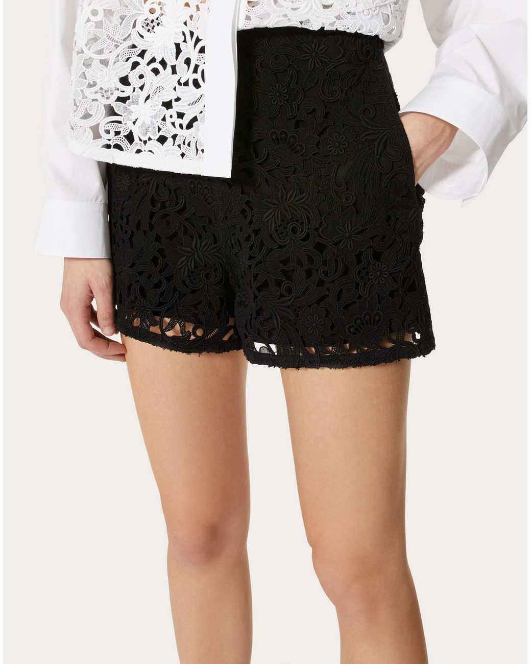 Valentino Black Floral Motif Crochet Shorts