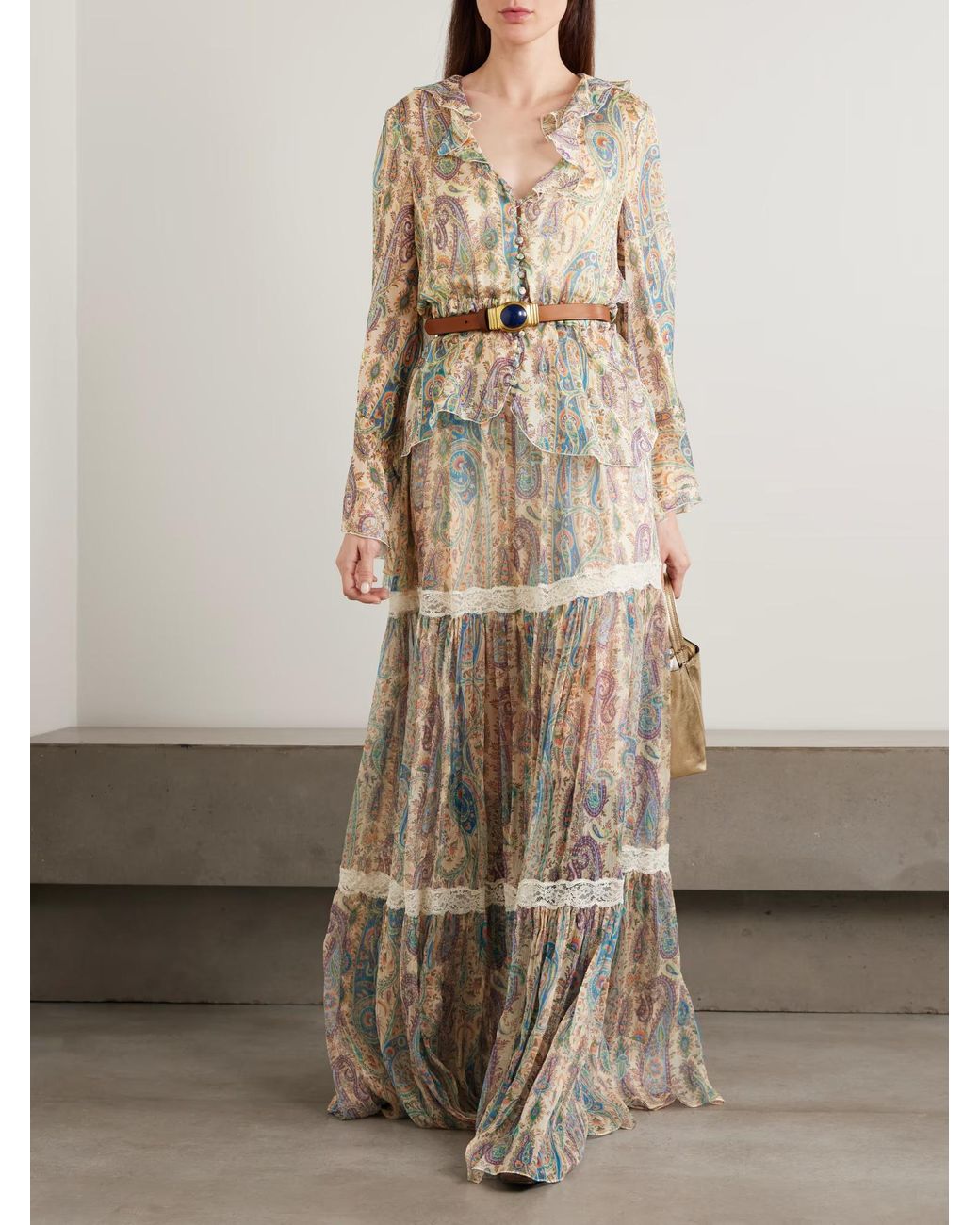 Etro Natural Ruffled Paisley Print Shirt
