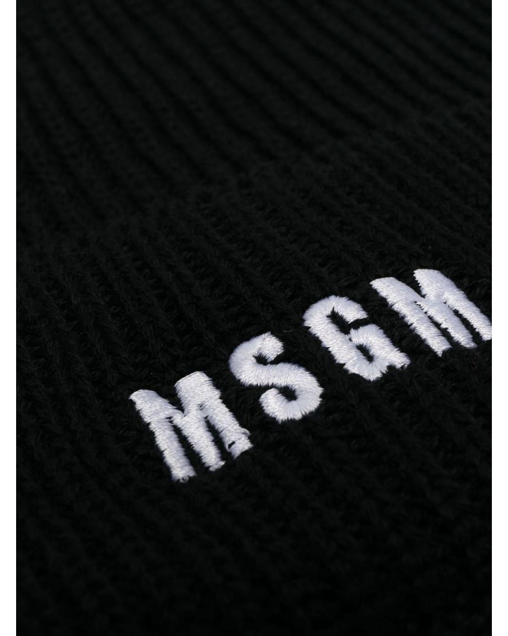 MSGM Black Logo Embroidered Ribbed-Knit Beanie