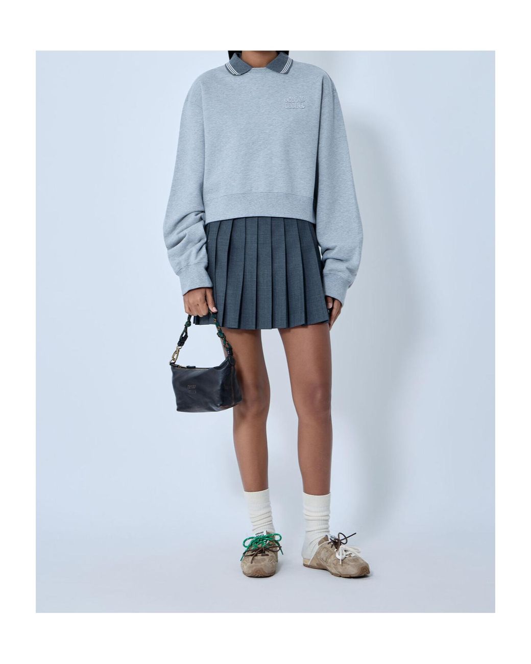Miu Miu Blue Ribbed-Collar Embroidered Sweatshirt