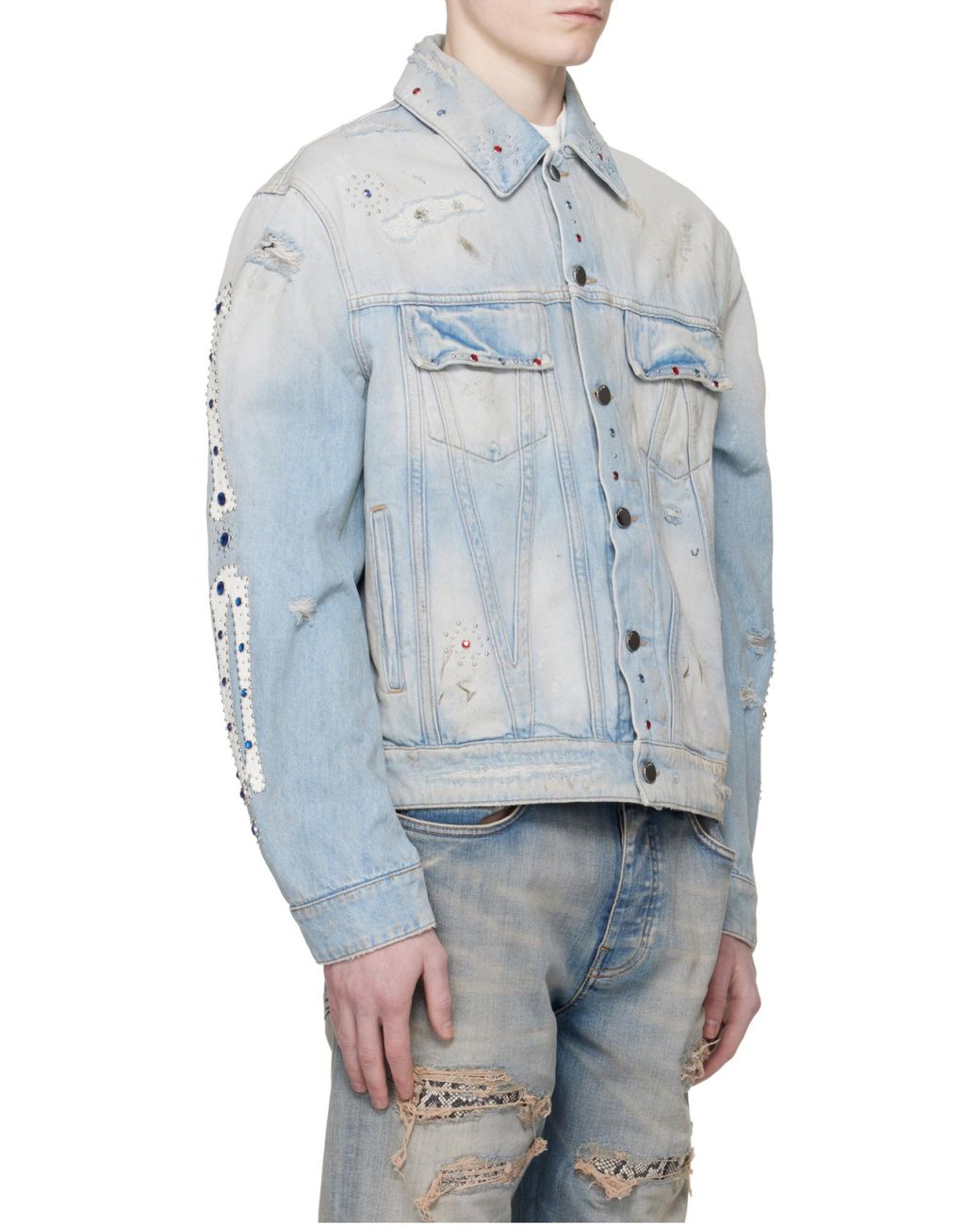 Amiri Blue Studded Distressed Denim Jacket for men