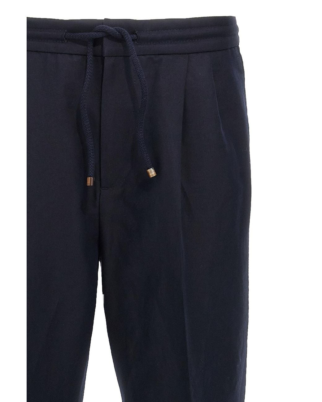 Brunello Cucinelli Blue Drawstring Straight-Leg Trousers for men