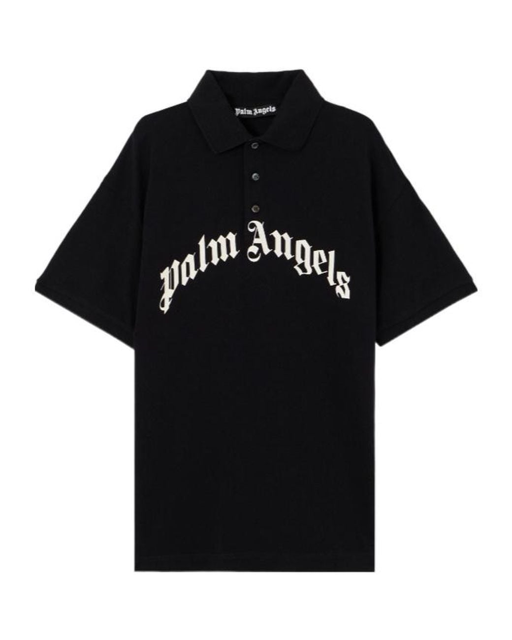Palm Angels Black Curved Logo Polo Shirt for men