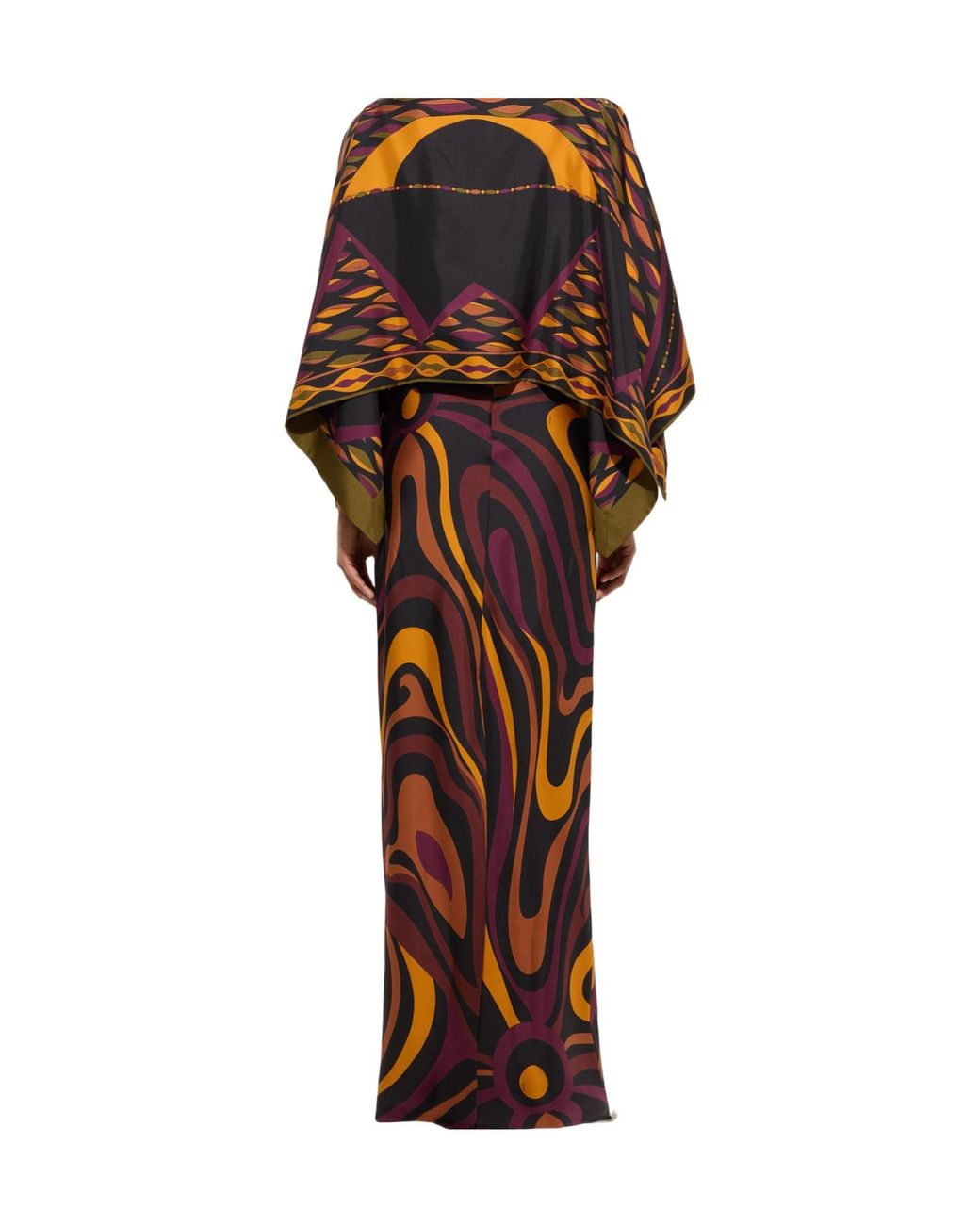 Emilio Pucci Multicolor Pucci Marmo Cape Detail Maxi Dress