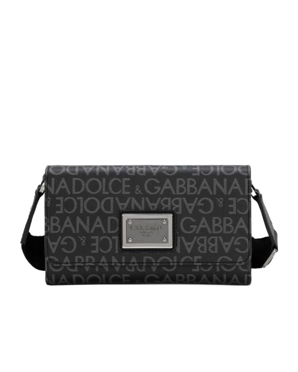 Dolce & Gabbana Black Logo Jacquard Foldover Top Crossbody Bag for men