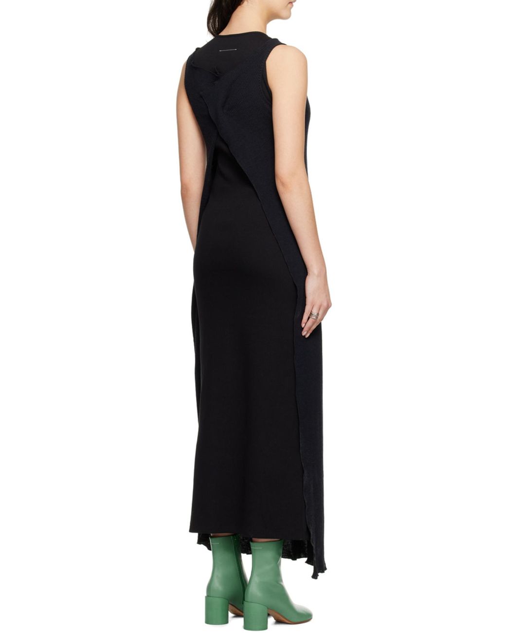 MM6 by Maison Margiela Black Asymmetric Draped Knitted Dress