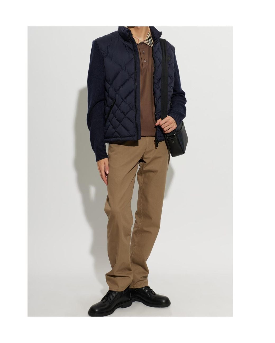 Burberry Blue Knit-Sleeved Quilted Jacket for men