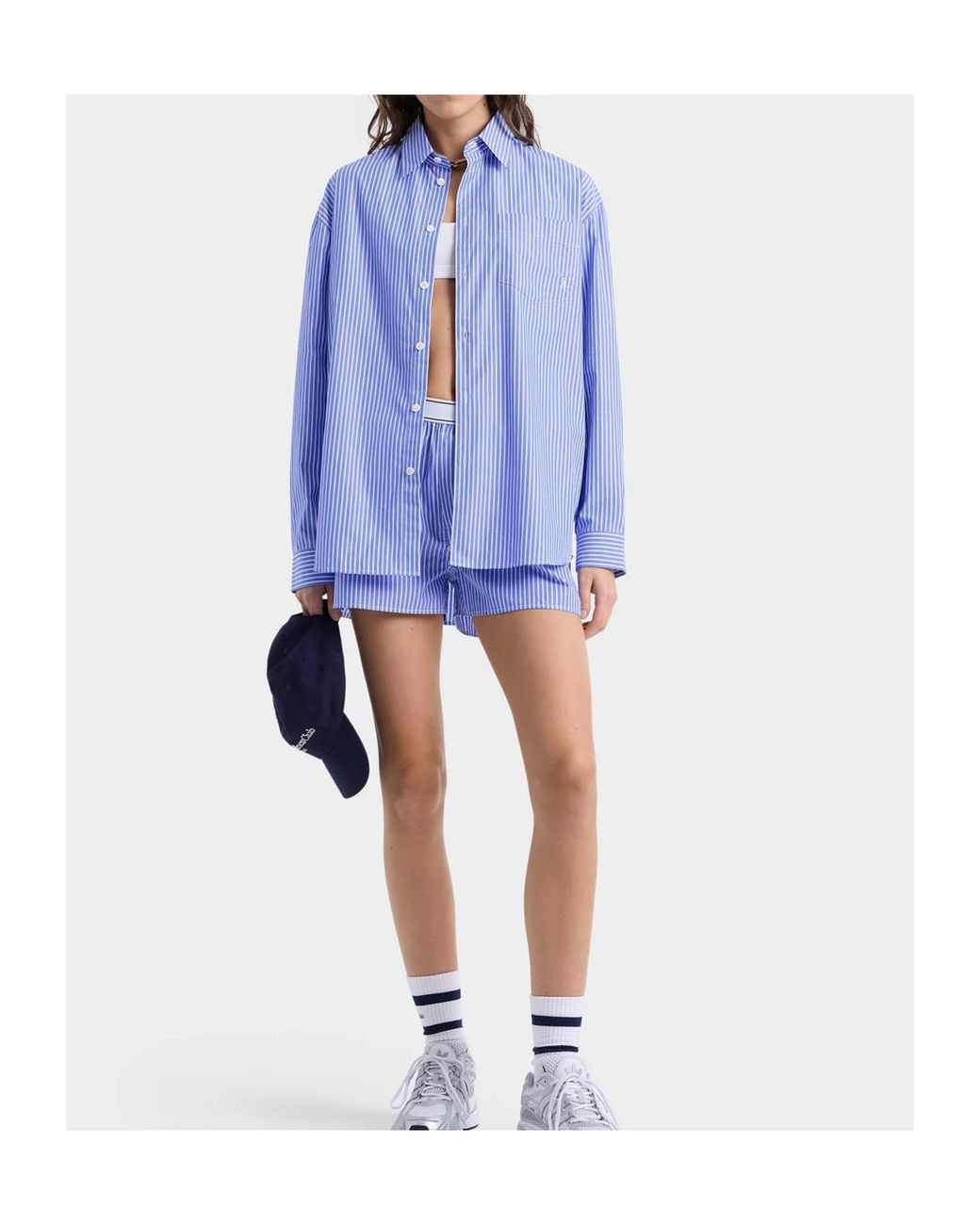 Sporty & Rich Blue Oversized Striped Shirt