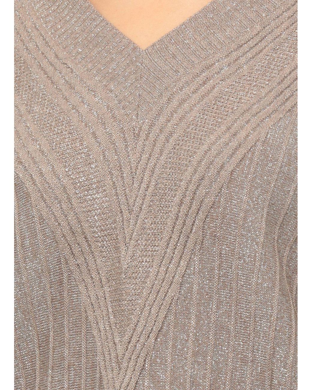 D.exterior Brown Lurex V-Neck Knitted Sweater