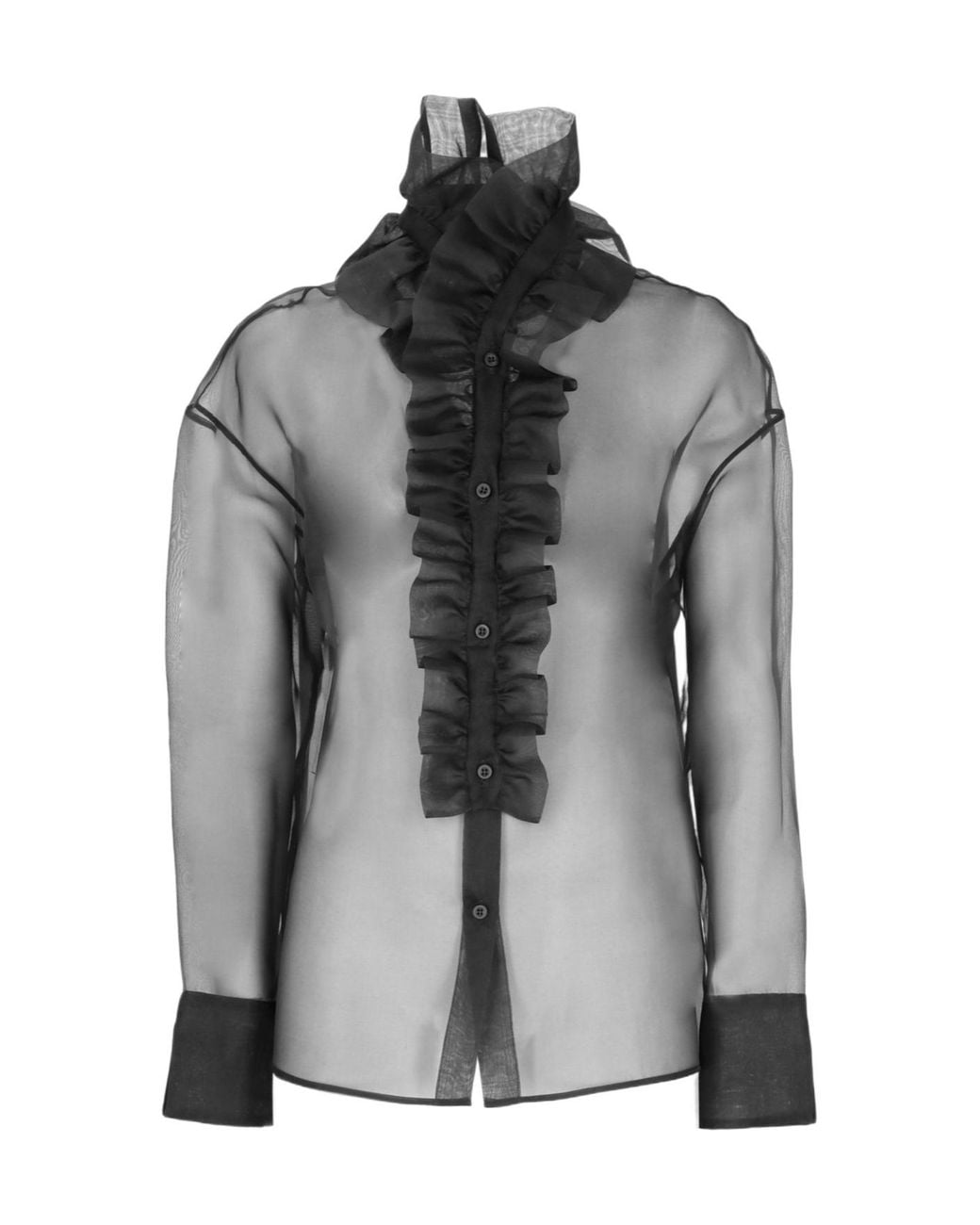 D.exterior Gray Ruffled Sheer Button-Up Top