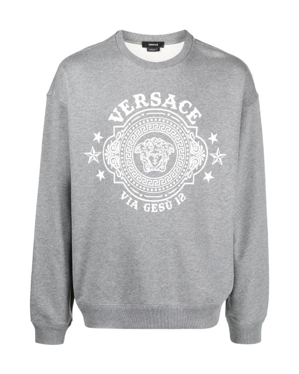 Versace Gray `Medusa Badge` Print Sweatshirt for men