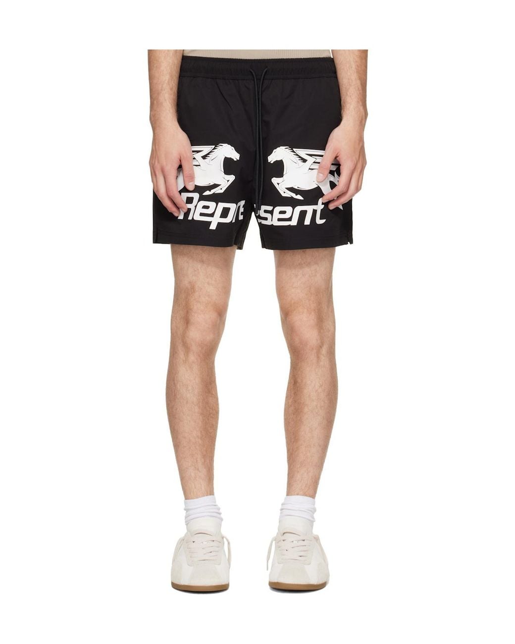 Represent Black Nothing Faster Drawstring Swim Trunks for men