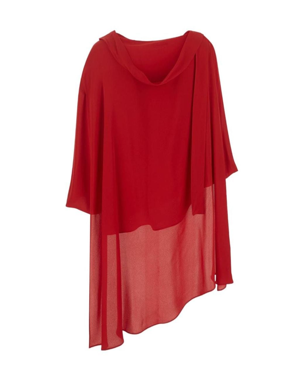 Valentino Red Cape-Style Scarf-Detail Silk Top
