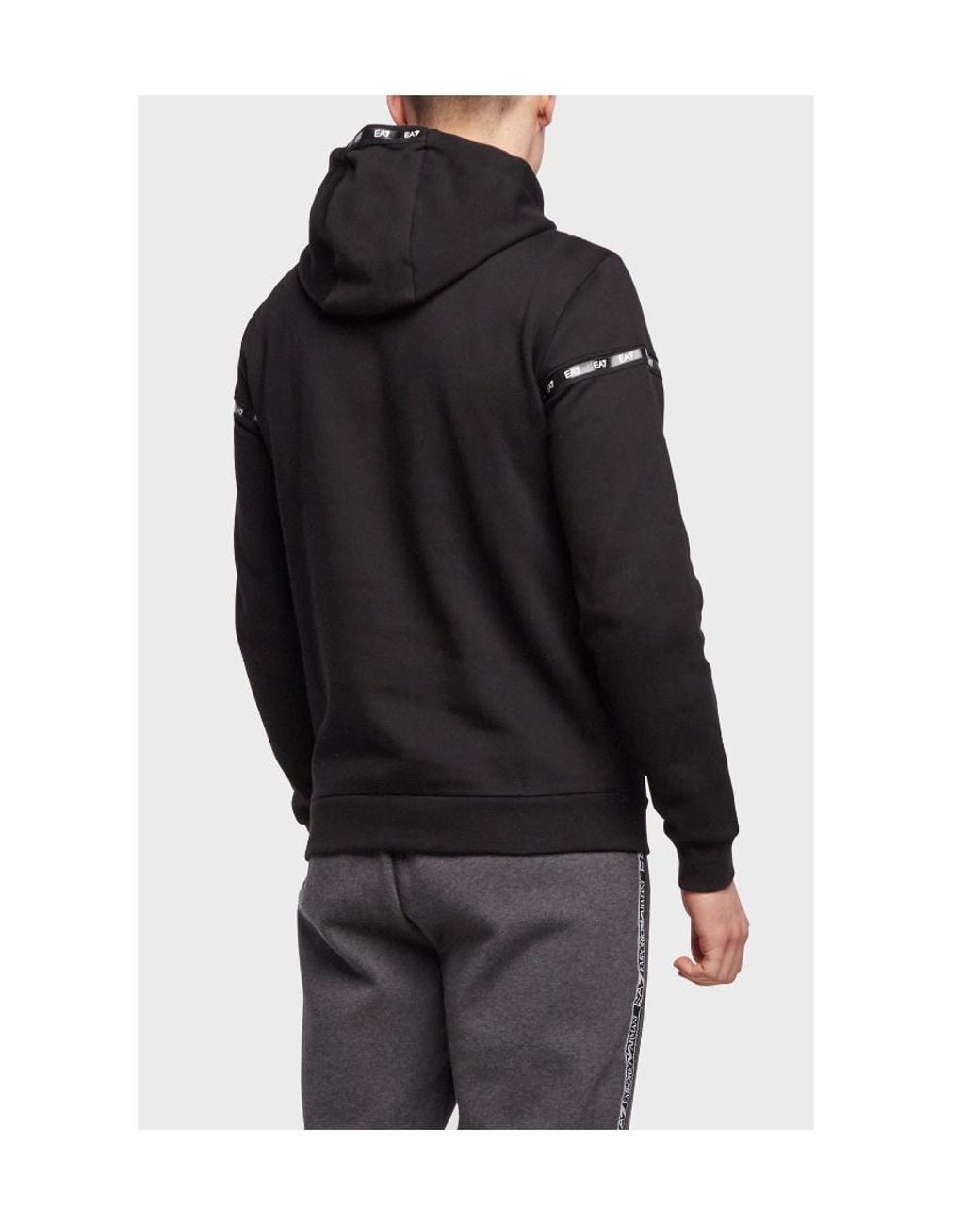 EA7 Black Half-Zip Logo Hooded Sweatshirt for men
