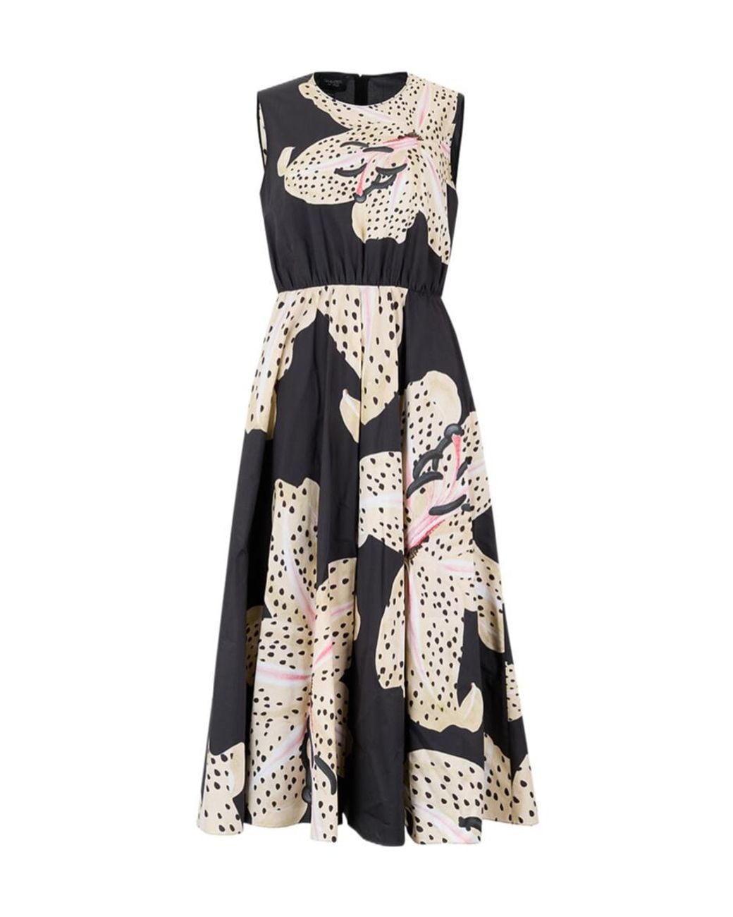 Giambattista Valli Black Floral Print Popeline Midi Dress