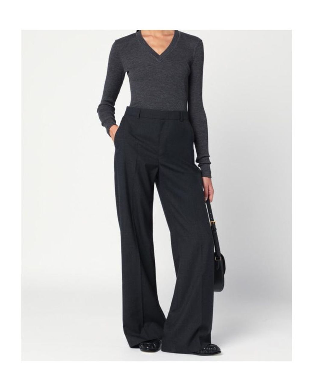 Brunello Cucinelli Blue Shiny Trim Ribbed Top