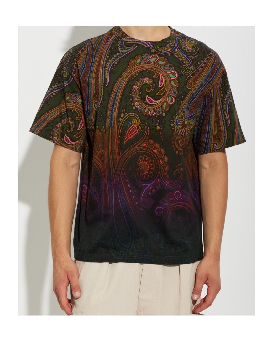 Etro Green Paisley Print T-Shirt for men