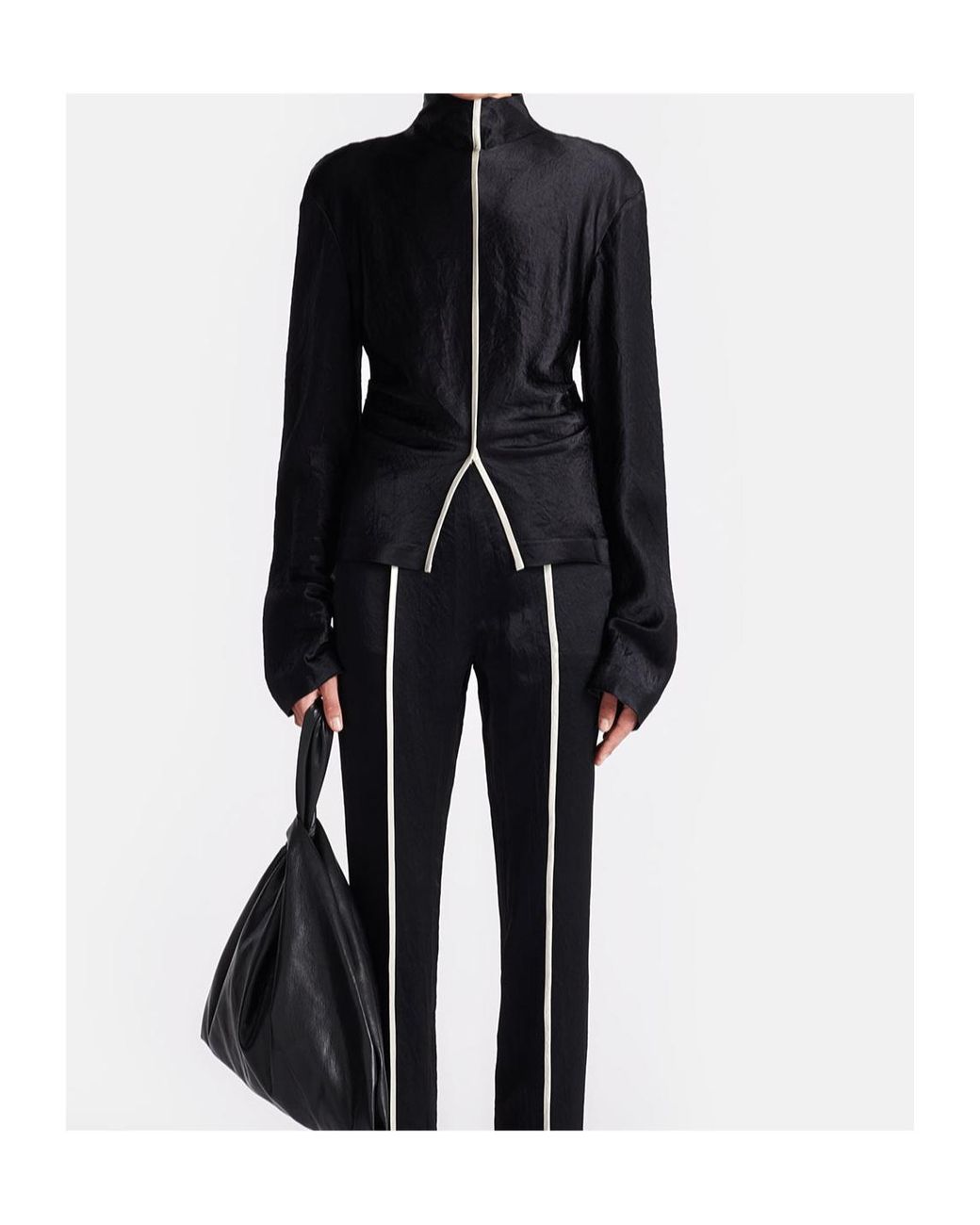 Nanushka Black Domini Crinkled-Satin Turtleneck Top