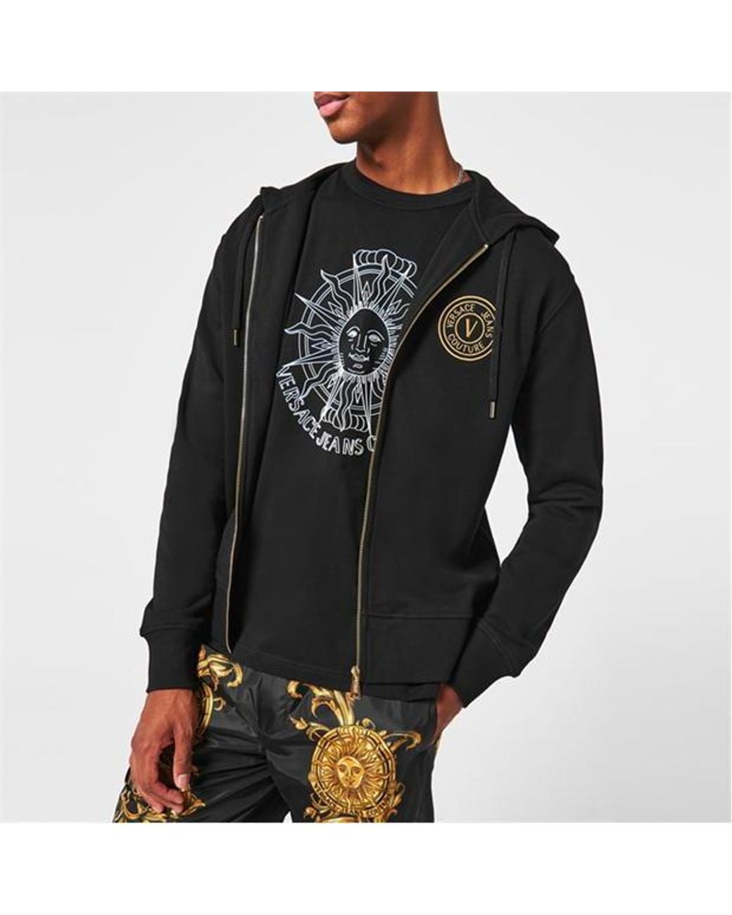 Versace Jeans Black Zippered Hooded Sweatshirt for men
