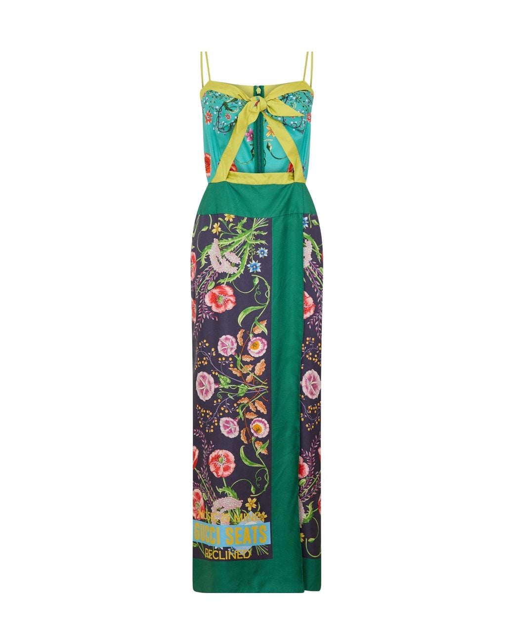 Gucci Green Colorblock Floralprint Slip Maxi Dress