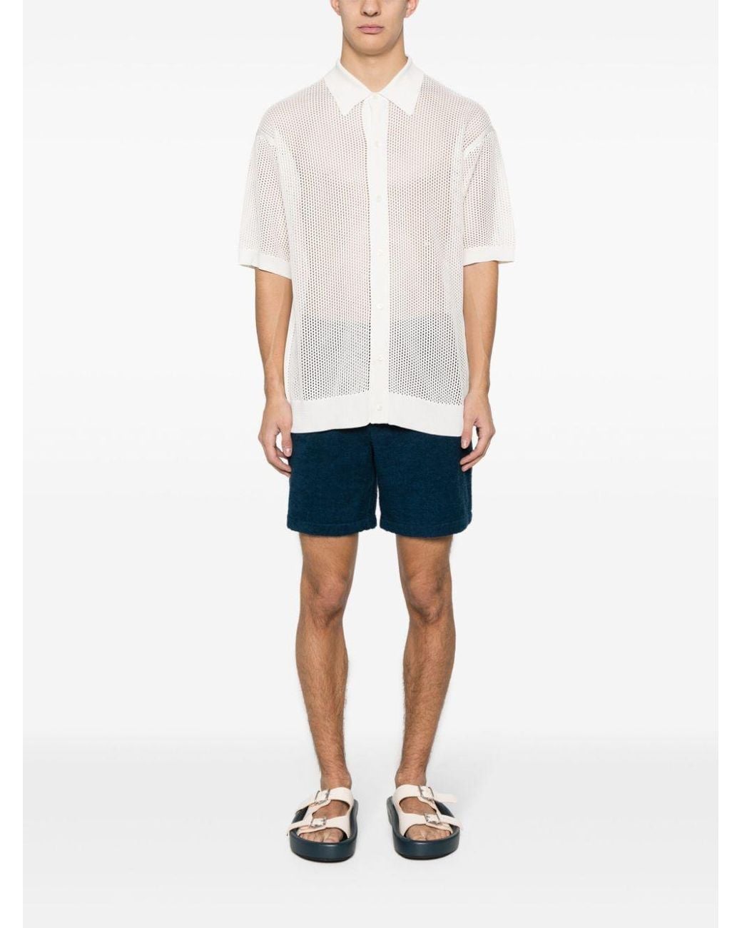 Prada Blue Logo Plaque Mid-Rise Shorts for men