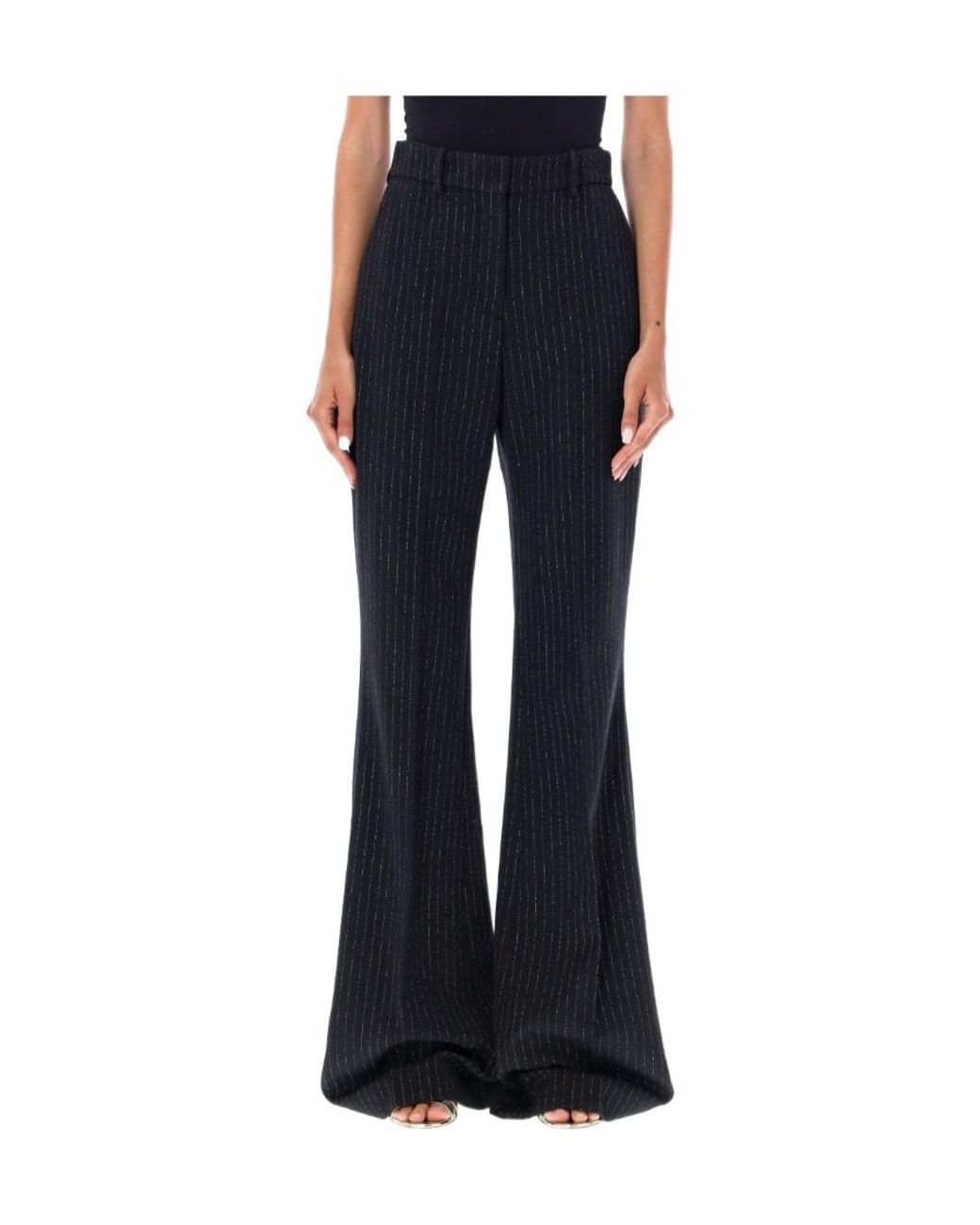 Balmain Black High Waist Lurex Striped Trousers