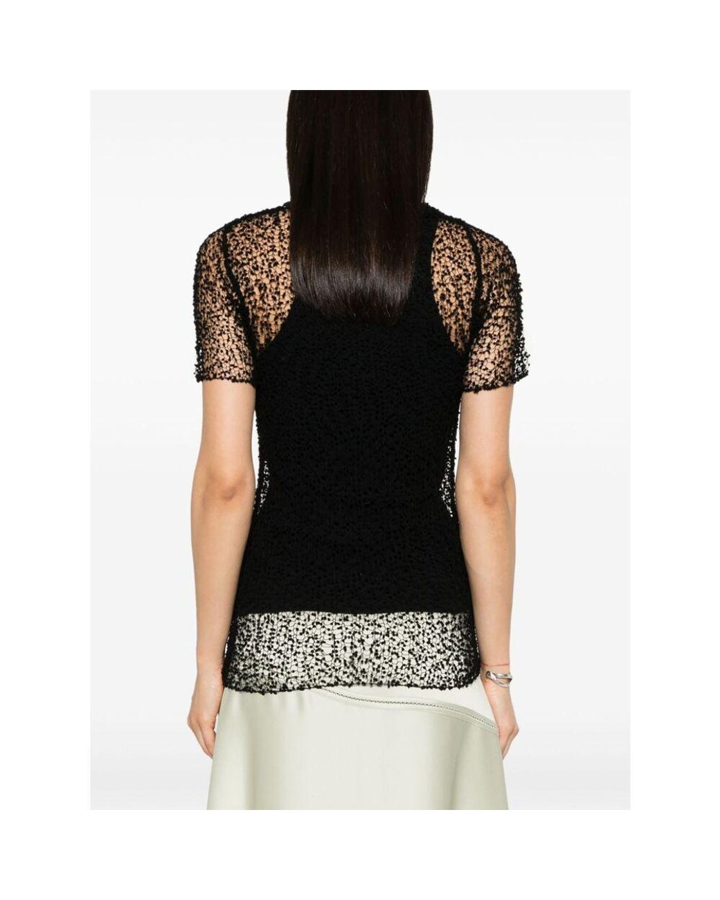 Maison Margiela Black Dot-Embroidered Semi-Sheer Top