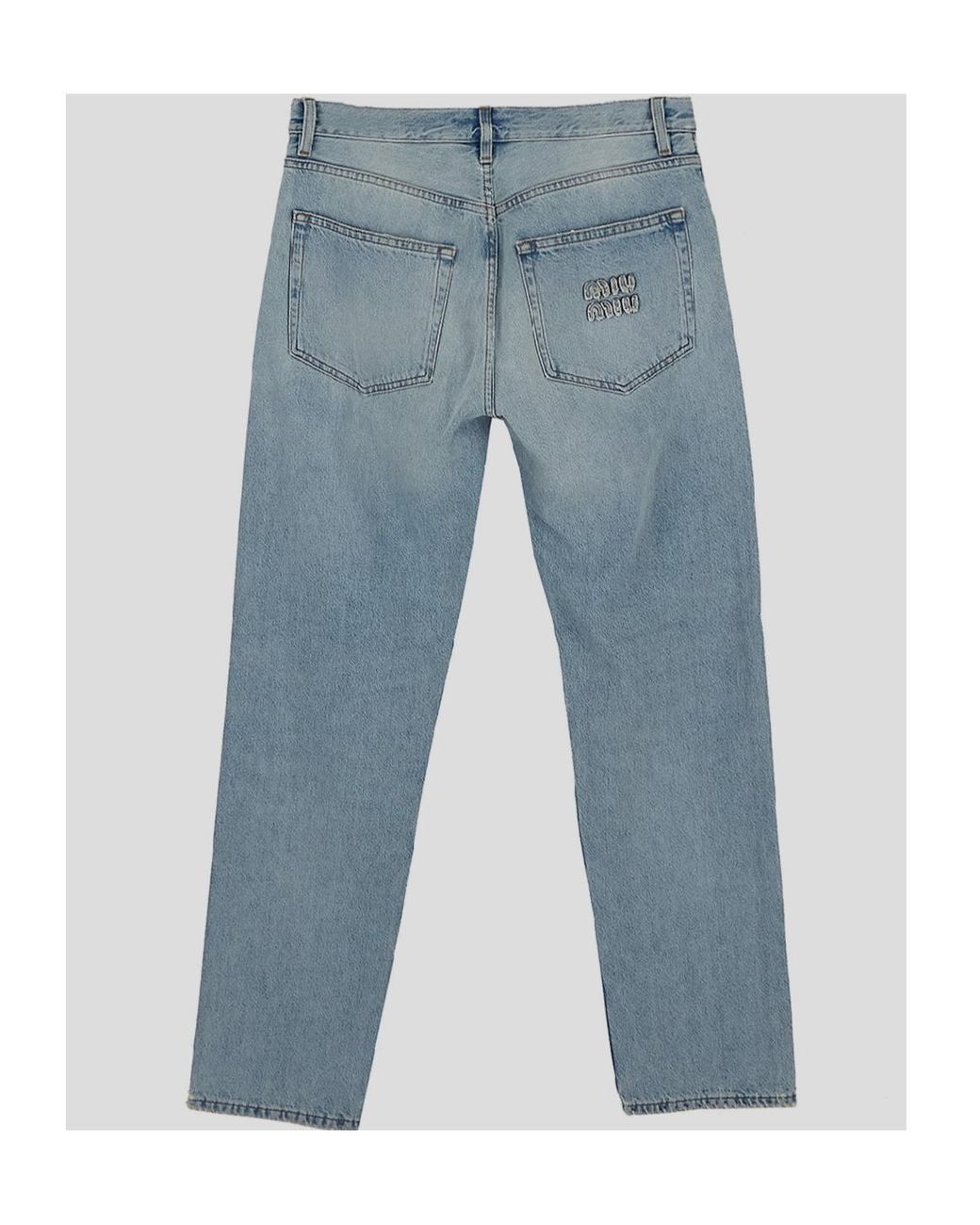 Miu Miu Blue Logo Patch Straight-Leg Jeans