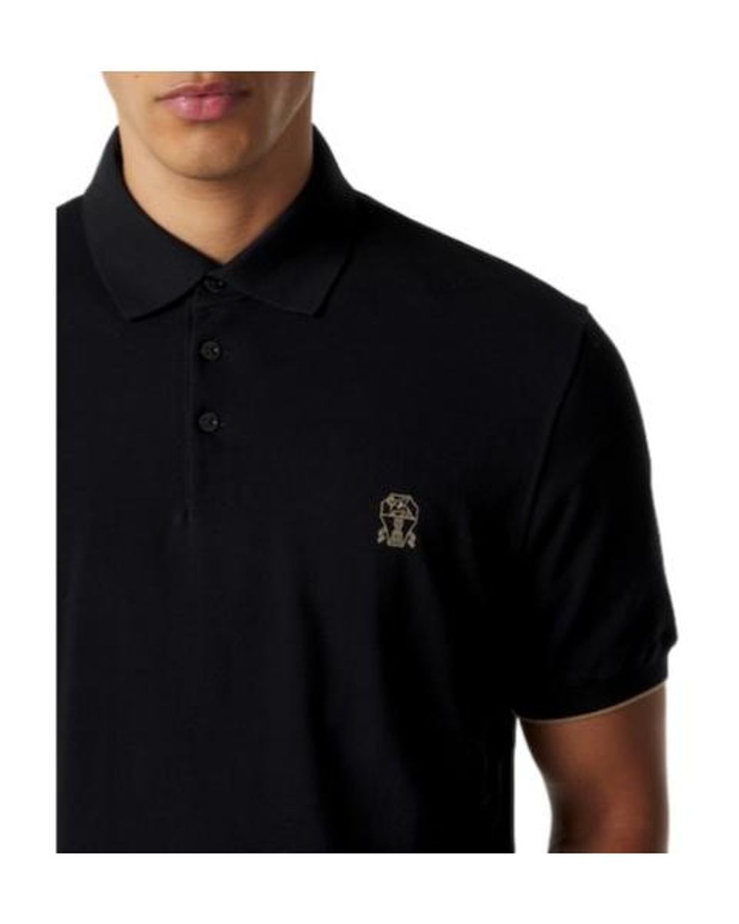 Brunello Cucinelli Black Cotton Piqué Polo Shirt for men
