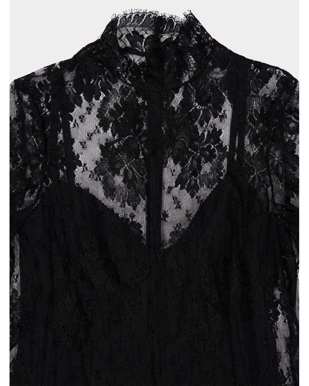 Dolce & Gabbana Black Mock-Neck Sheer Lace Long-Sleeve Mini Dress