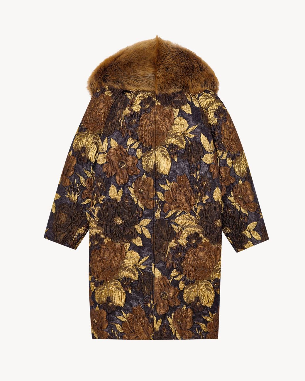 Saint Laurent Brown Cocoon-Style Shearling Coat
