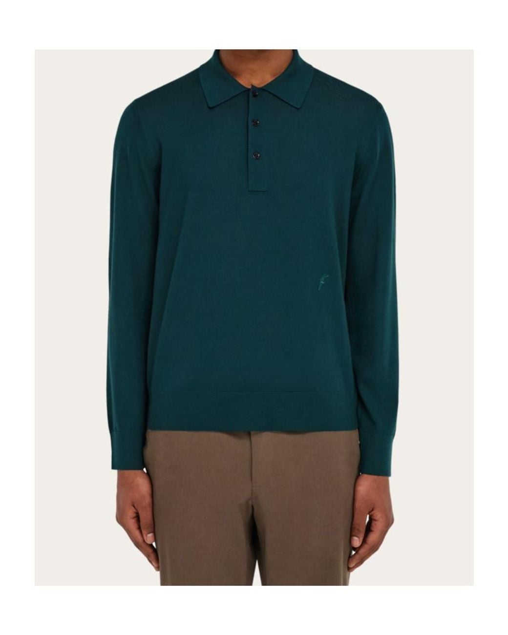 Ferragamo Green Ferragamo Long-Sleeved Polo Shirt for men
