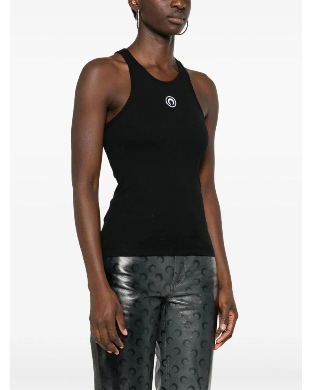 MARINE SERRE Black Crescent Moon Embroidered Sleeveless Tank Top