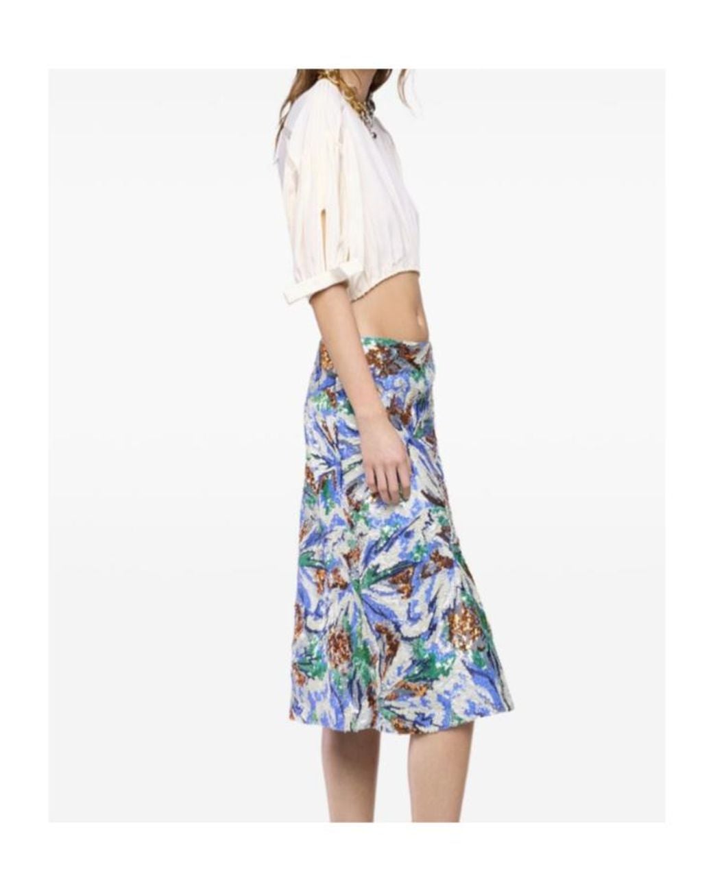 Rabanne Blue Puff Sleeve Crop Top