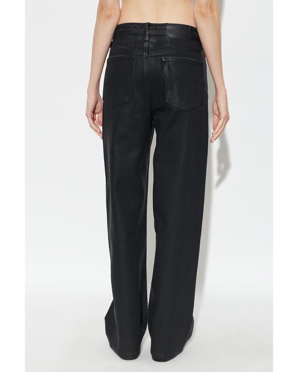 AllSaints Black Brixton Coated Wide-Leg Jeans