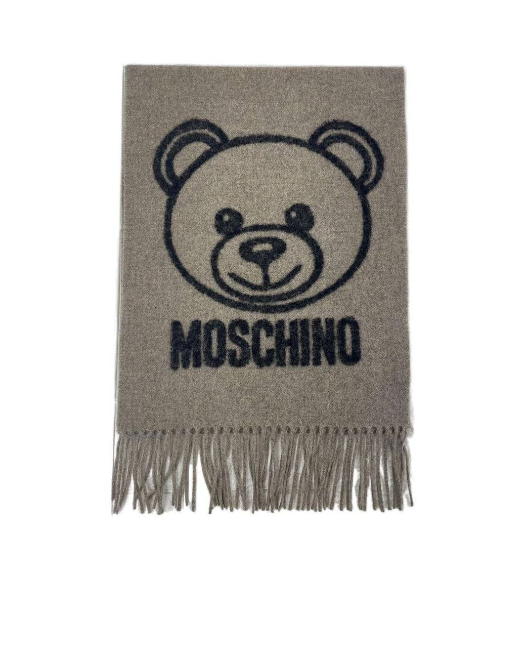 Moschino Gray Logo-Print Wool Scarf