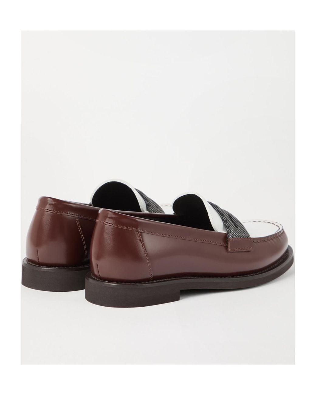 Brunello Cucinelli Brown Precious Clamp Minimal Penny Loafers