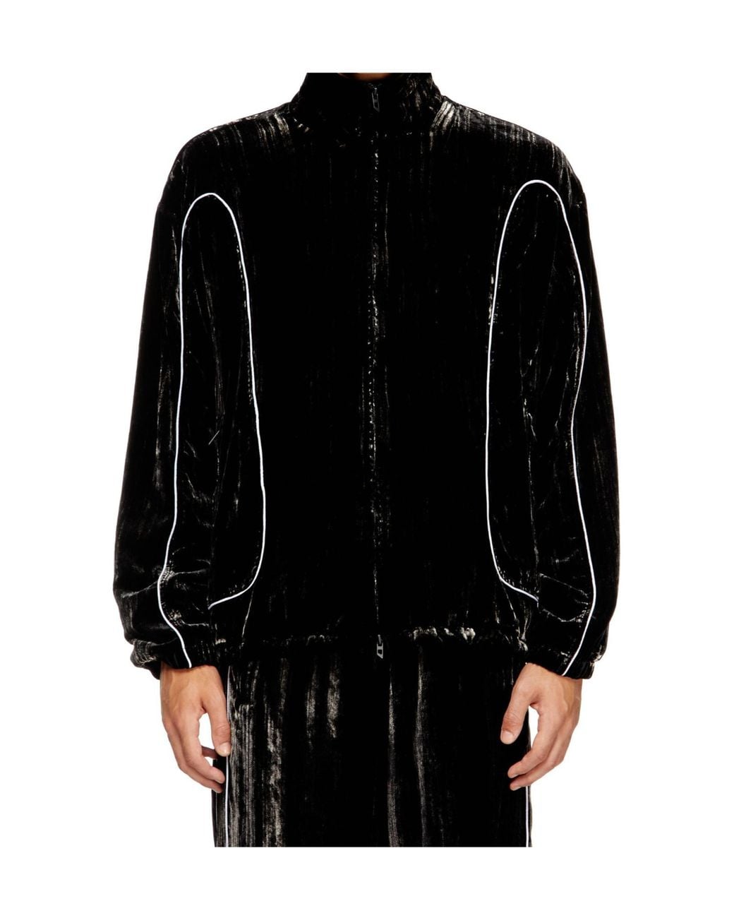 DIESEL Black Velvet Contrast-Piping Track Jacket for men