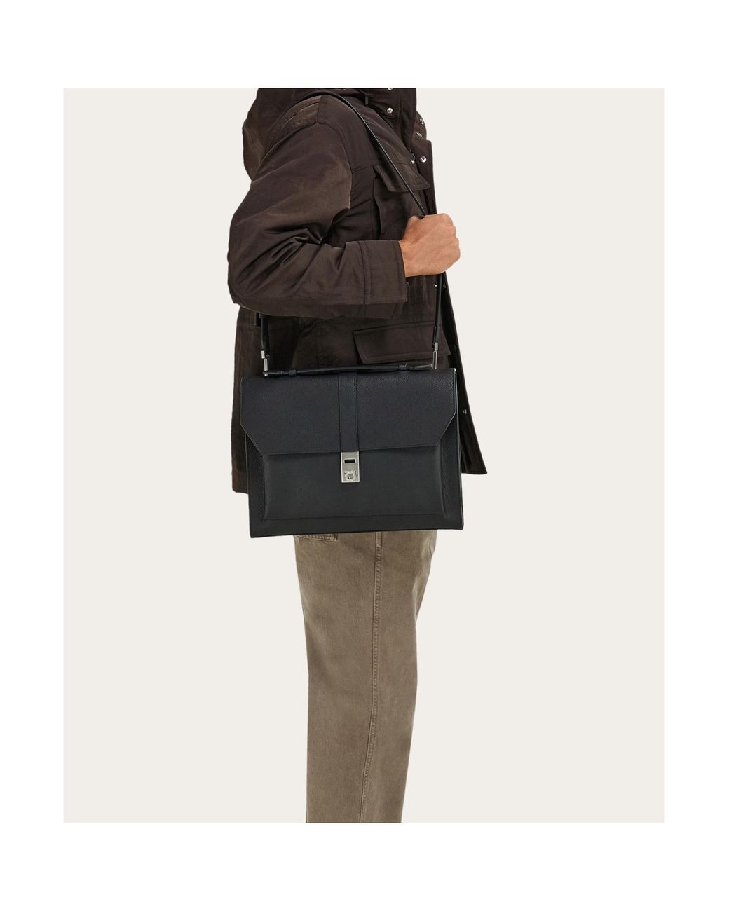 Ferragamo Black Hug Buckle Briefcase for men