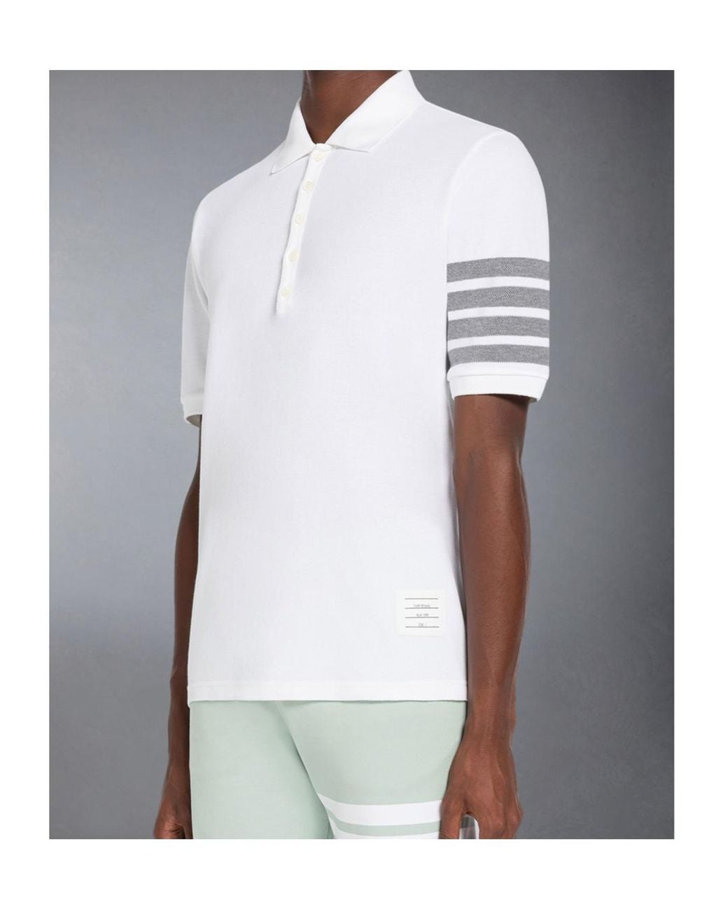Thom Browne White Bar Short-Sleeved Polo Shirt for men