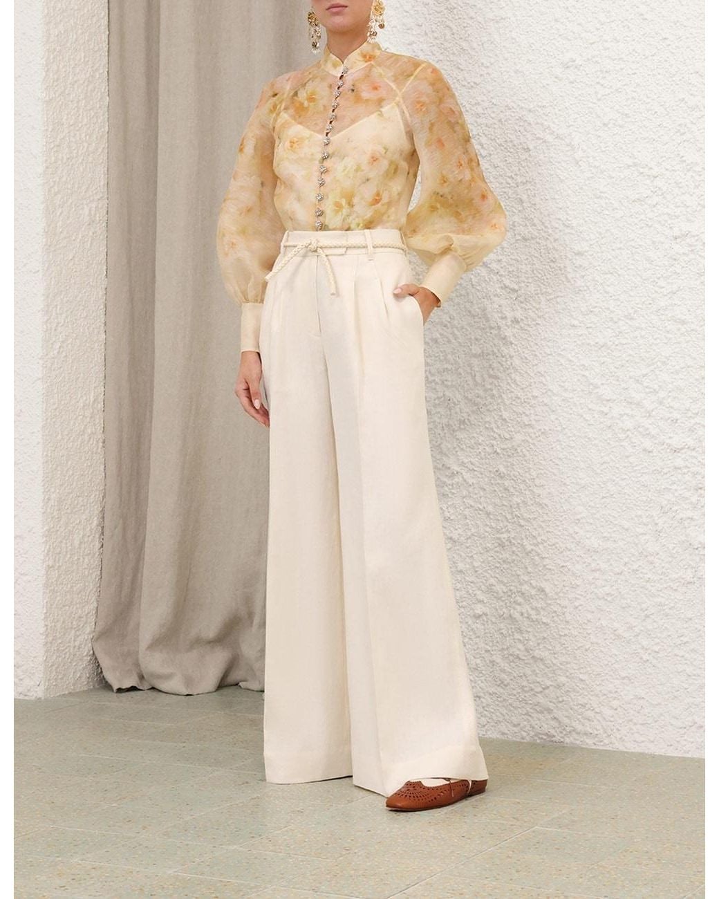 Zimmermann Natural Pleated Button Shirt