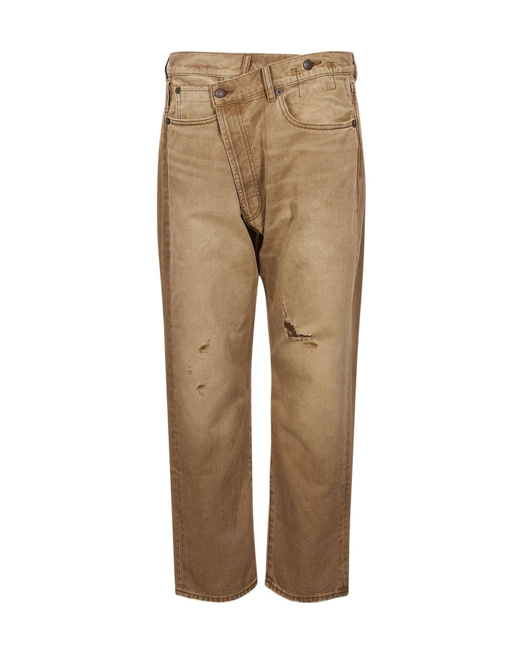 R13 Natural Crossover Distressed Crossover-Waist Jeans