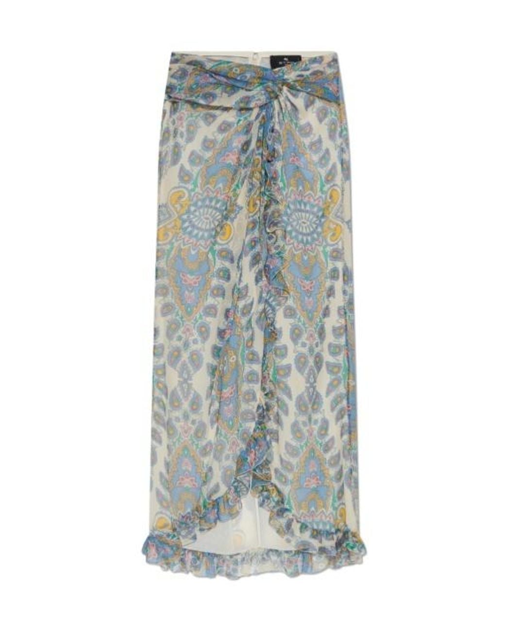 Etro Blue Ruffled Hem Printed Midi Skirt