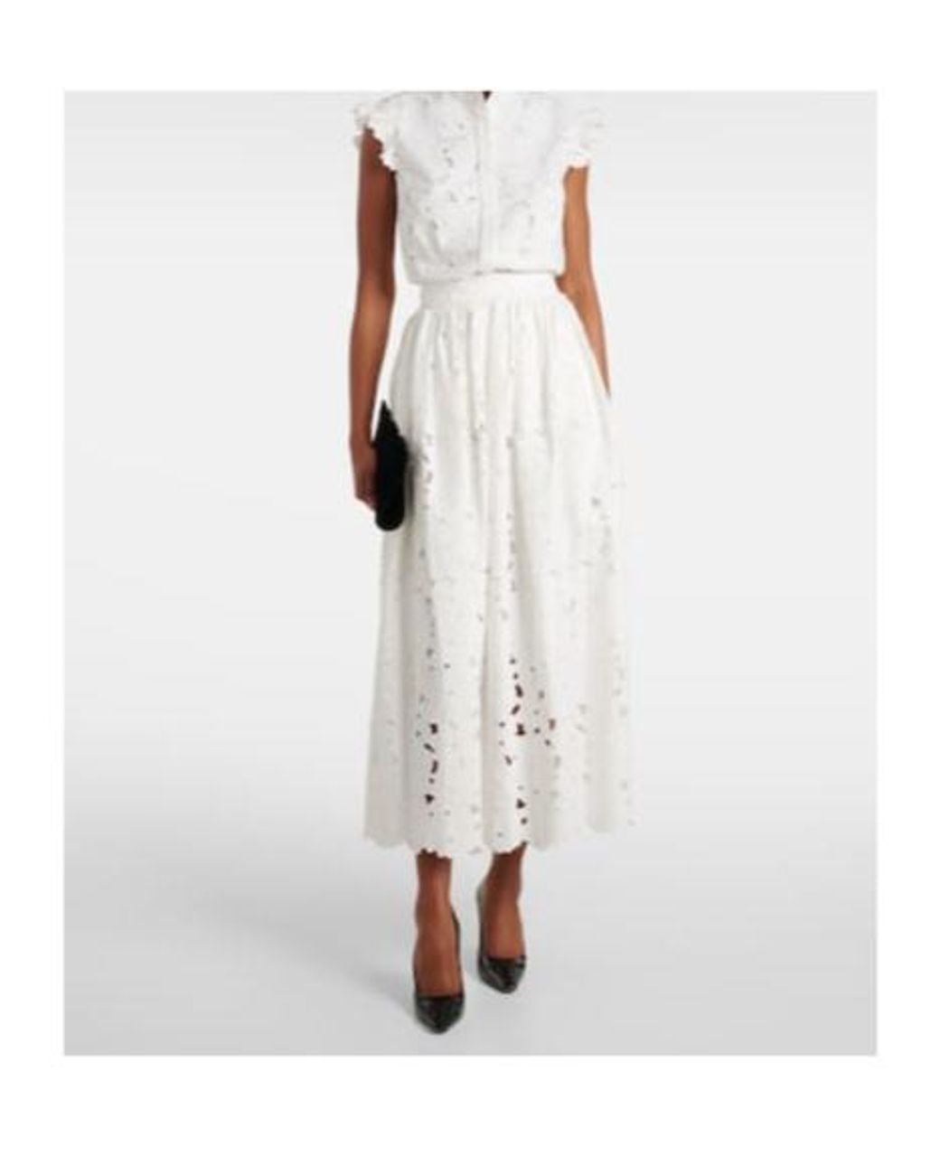 Erdem White Gathered Cotton-Blend Midi Skirt