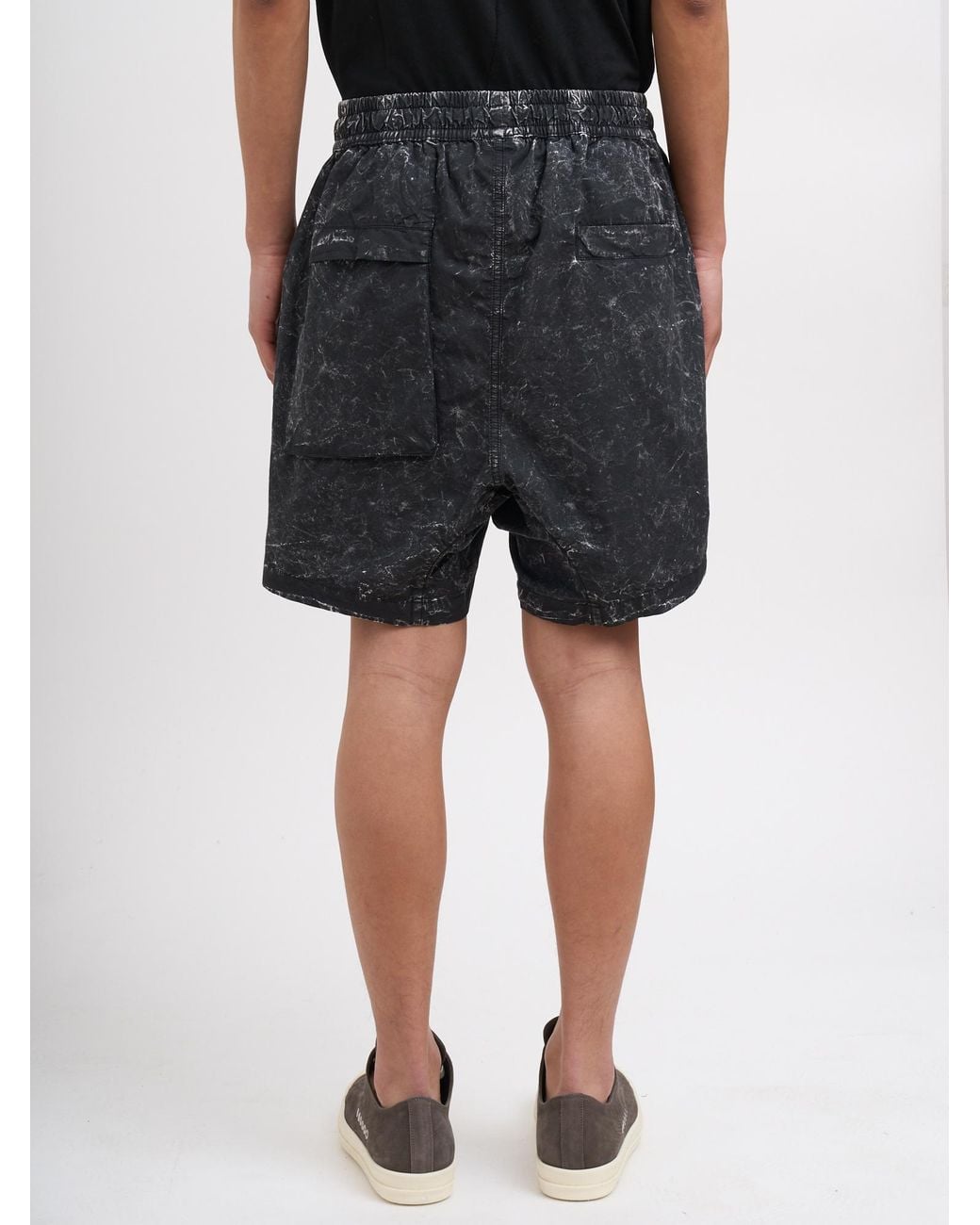 Thom Krom Black Marble-Print Drop-Crotch Shorts for men
