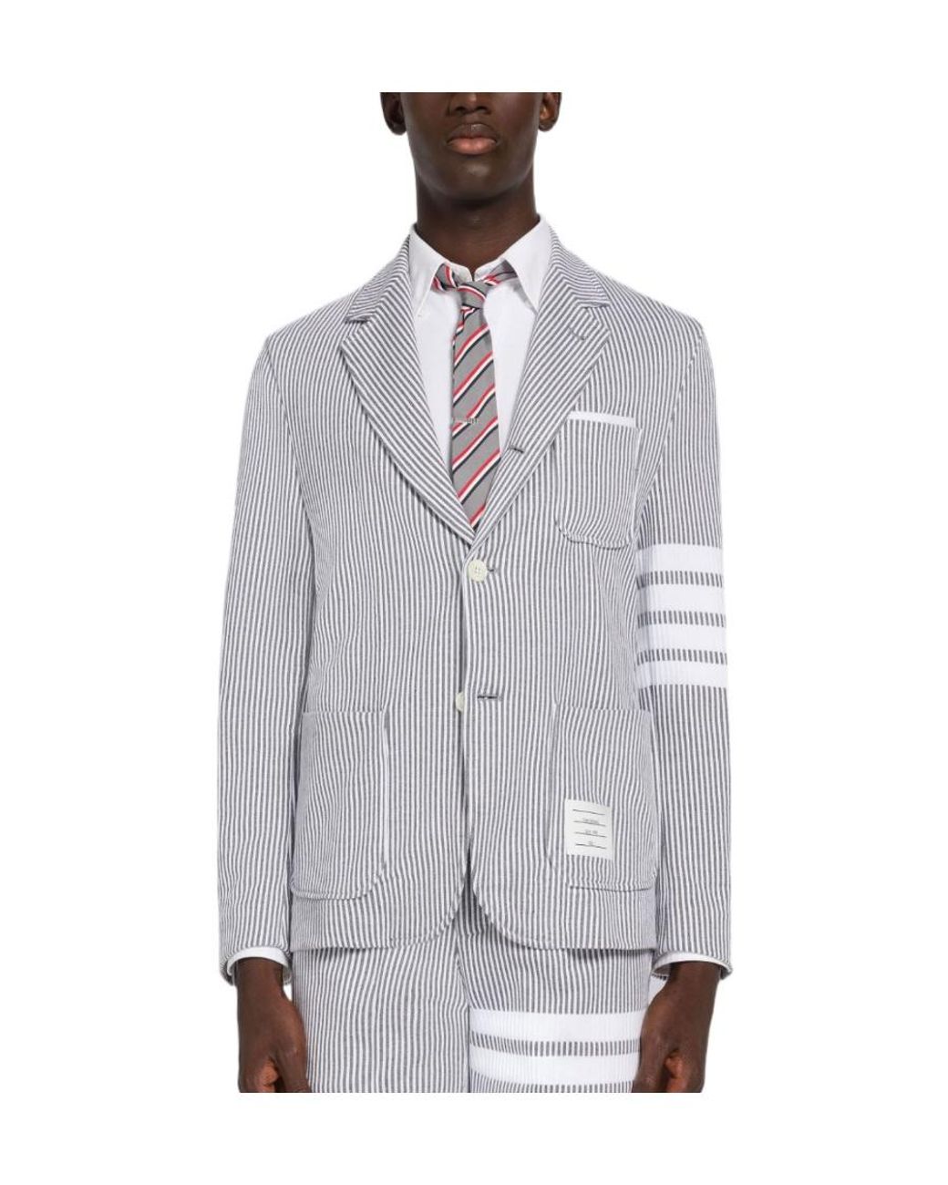Thom Browne Gray 4-Bar Striped Single-Breasted Blazer for men