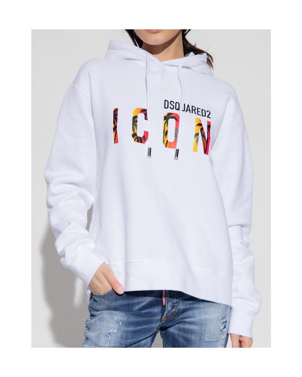 DSquared² White Drawstring Long-Sleeved Hoodie