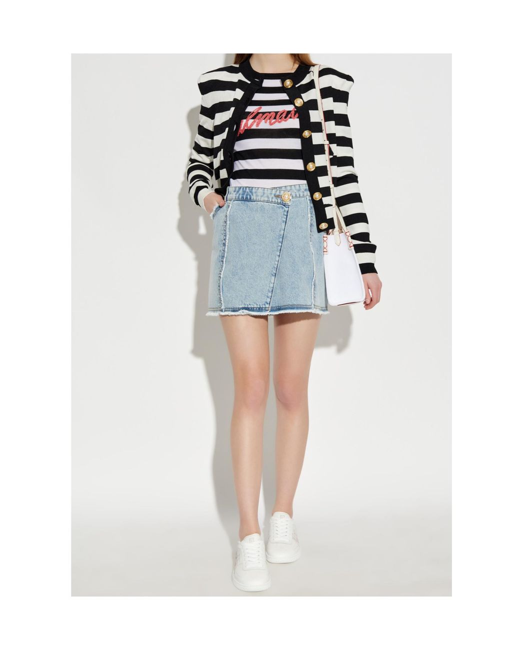 Balmain White Wool Striped Jersey