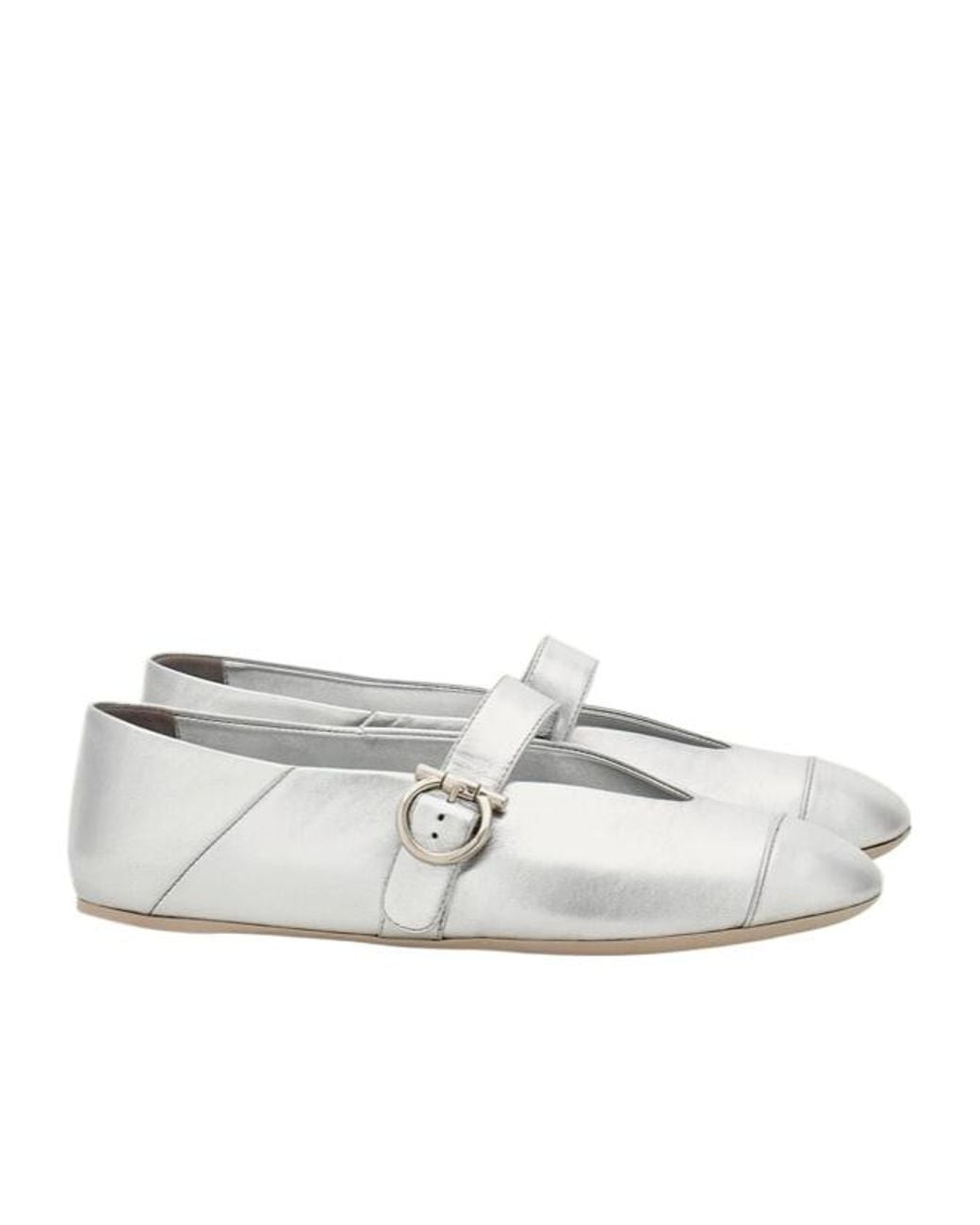 Ferragamo White Gancini Ballet Flats